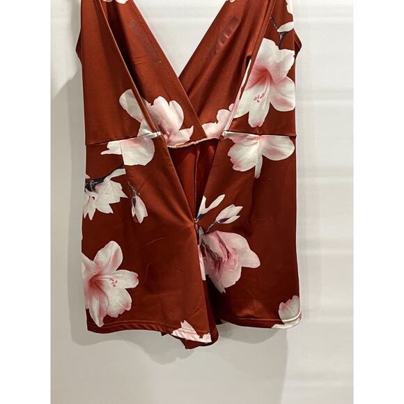 L’atiste By Amy Women Faux Orange Rust Floral Wrap Romper Size Small Sleeveless - Picture 5 of 13